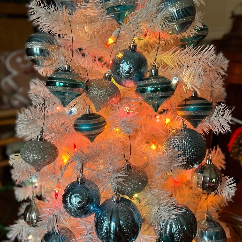 60x Christmas Blue & Silver Sparkle Ornament Set